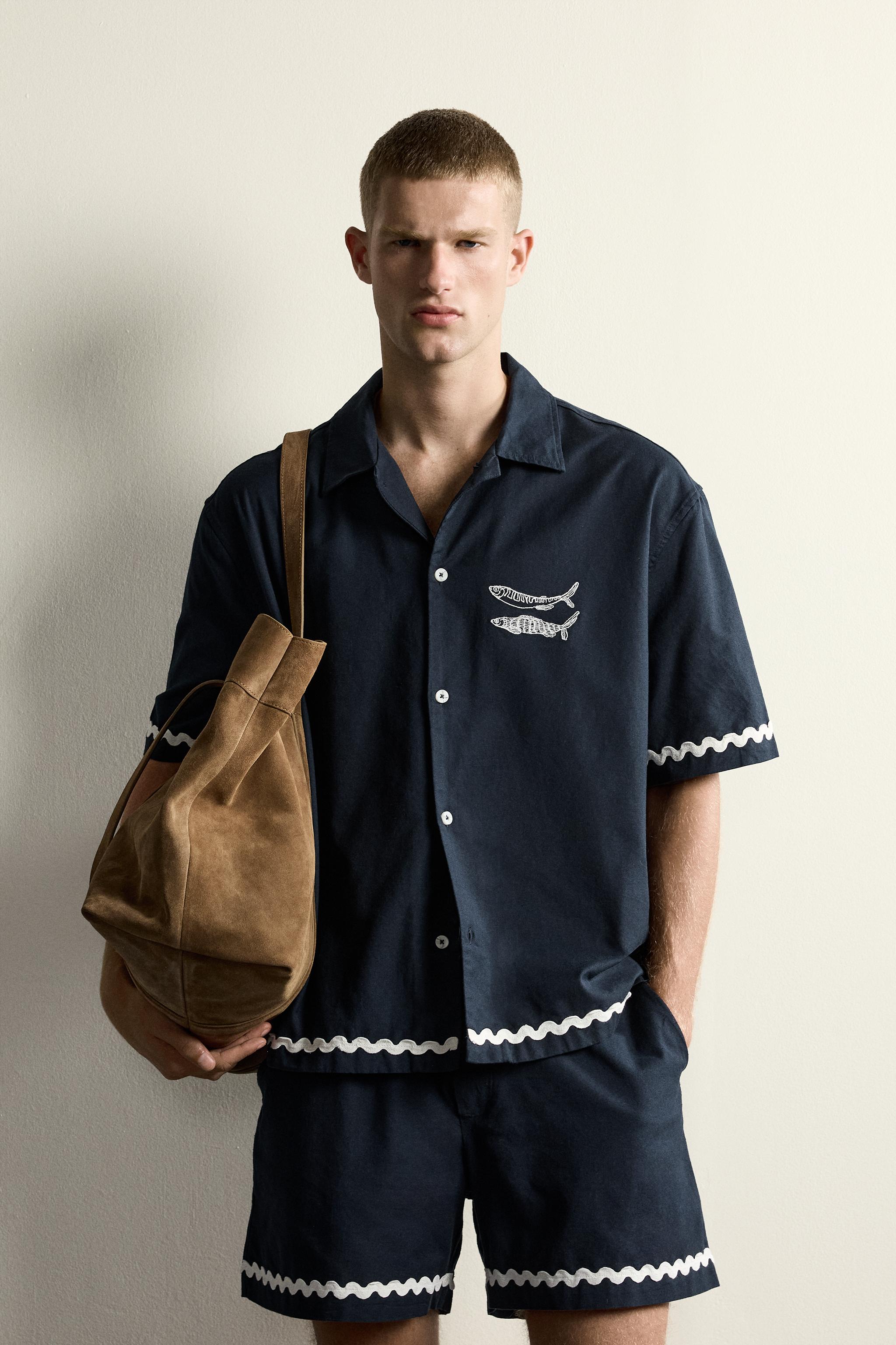 RELAXED FIT FISH EMBROIDERED SHIRT